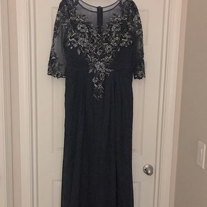 Navy blue and gold maxi dress